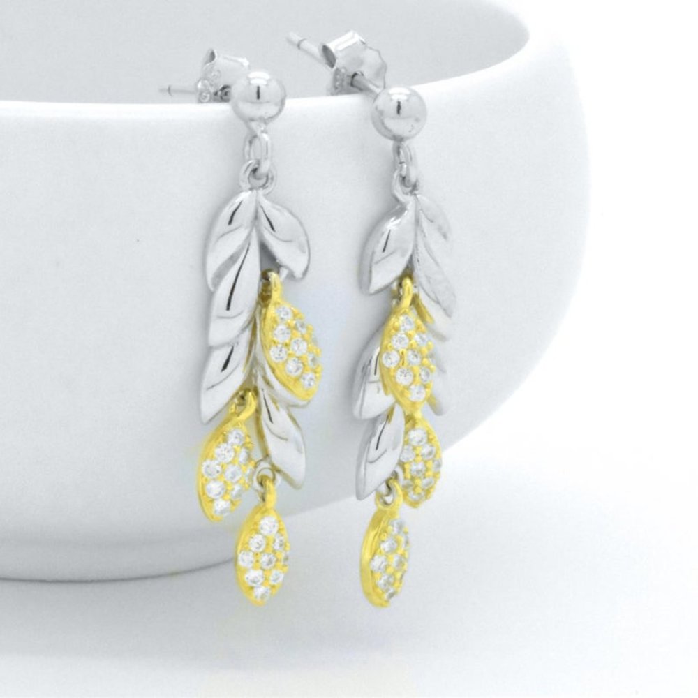 925 Silver Drop Stud Dangle Wheat Leaf Earrings - image 1